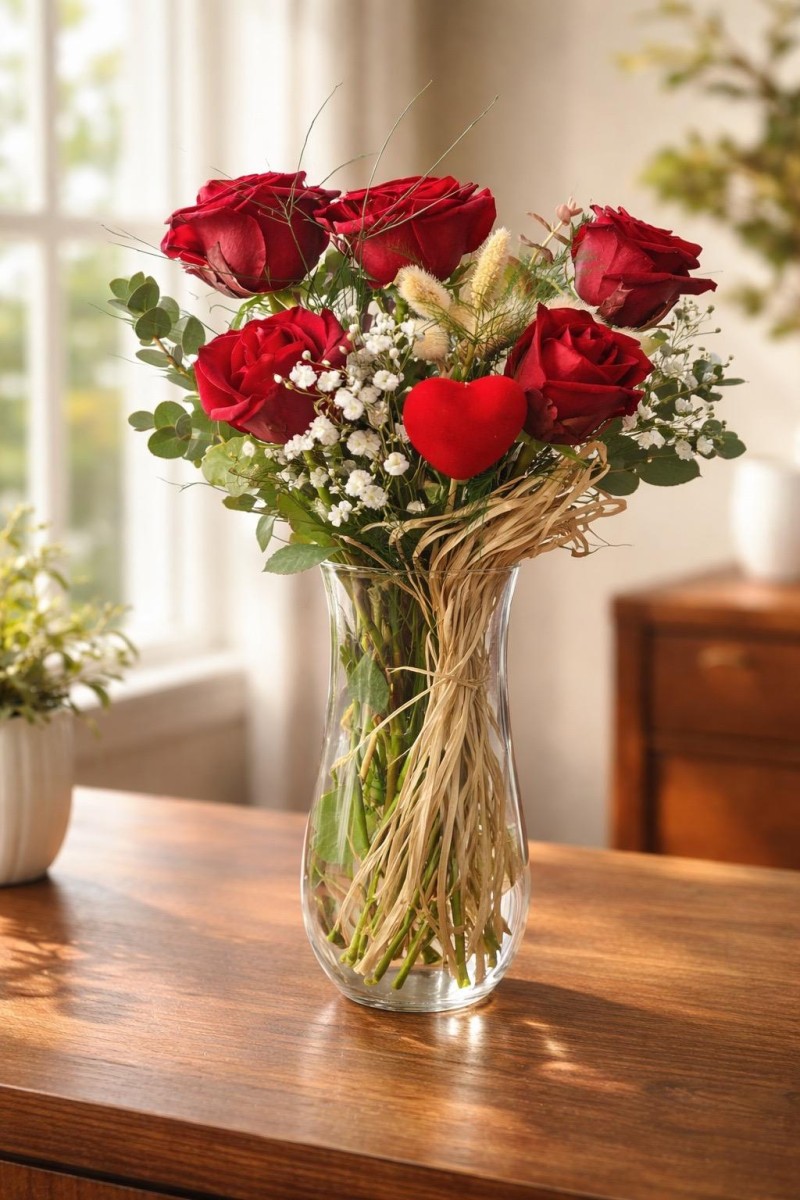 vazoda 5 kırmızı gül